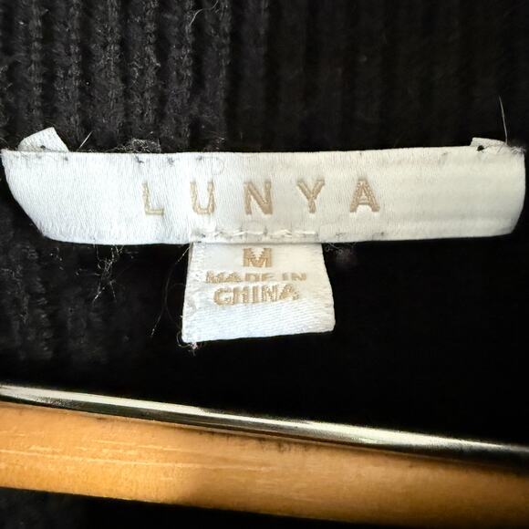 LUNYA | Black Cotton Silk Henley Sweater Chunky Waffle Knit | Medium - Picture 4 of 8